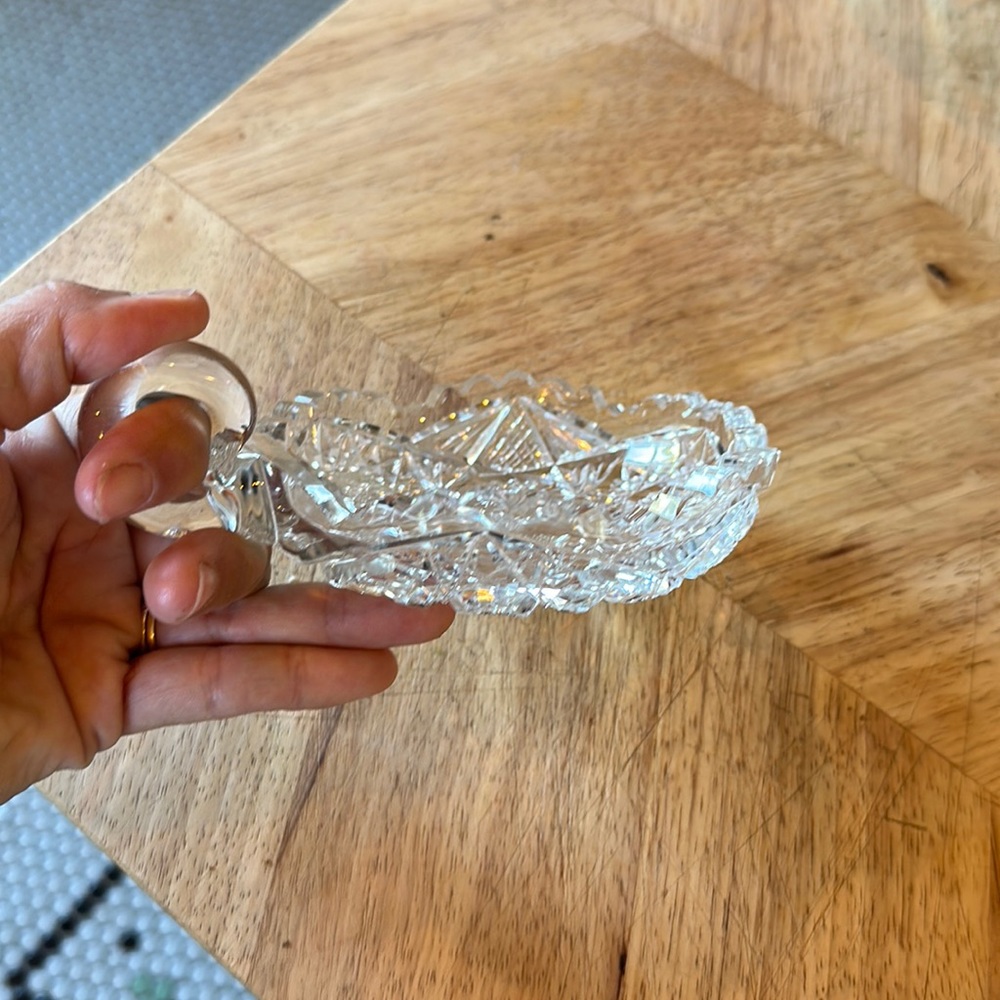 Vintage Cut Glass Bowl With Hobstars And Sawtooth Edge